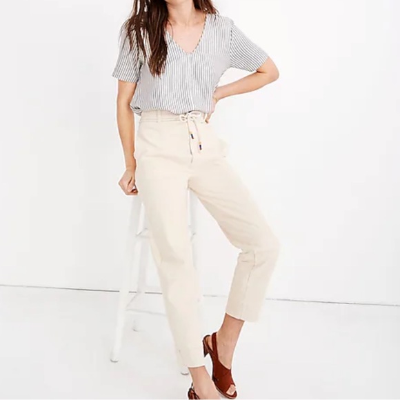 MADEWELL Tie-Waist Tapered Pants in Cream Missing Belt - Picture 2 of 8